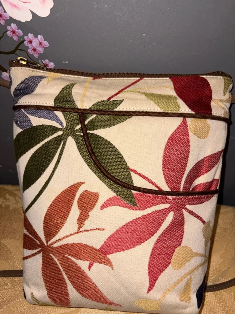Danny K Beverly Hills Multicolor Leaf-Print Canvas Crossbody Bag by - Picture 4 of 8